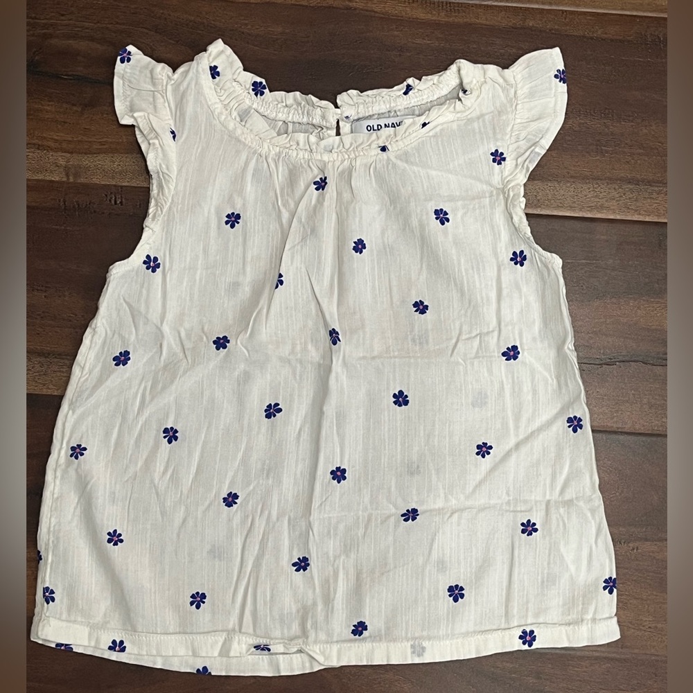 Old Navy White Girl Blouse with Blue Flowers